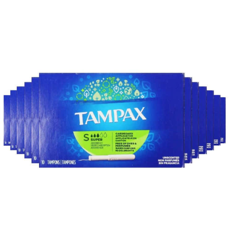 Tampax Tampon Super Feminine Unscented 10 ct - 12 Pack -  Tampax Super Tampons - Bulk Contarmarket | Tampax - Pre Order