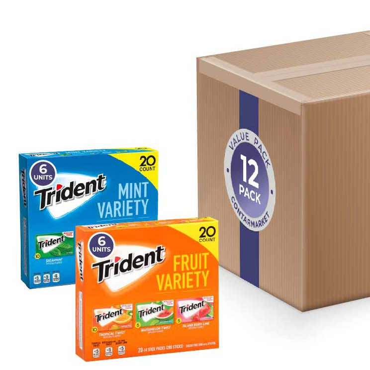 Trident Fruit Variety Pack Sugar-Free Gum (20 ct each, 6 pack per flavor) - 12 pack | Contarmarket - Volume Discount