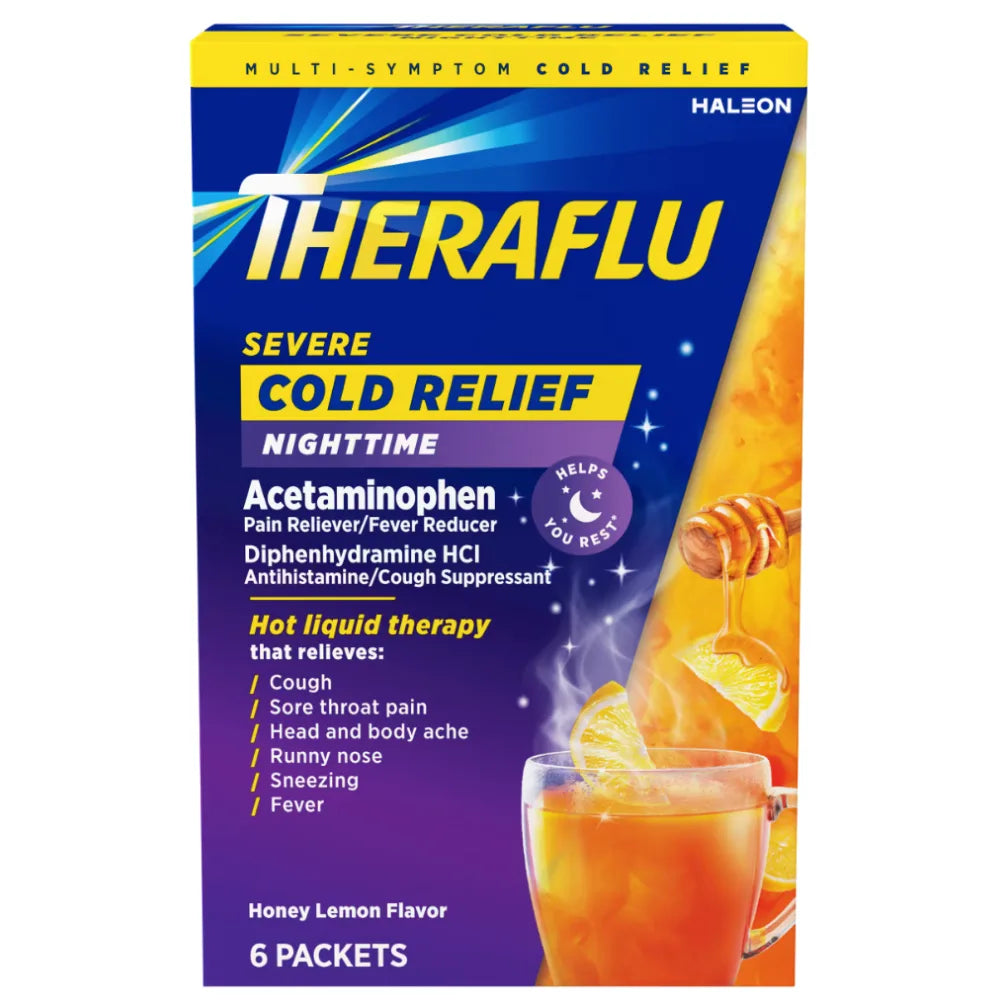 Theraflu - Multi-Symptom Severe Cold Relief Daytime Powder, Honey Lemon - 6 Ct Each - 24 Pack