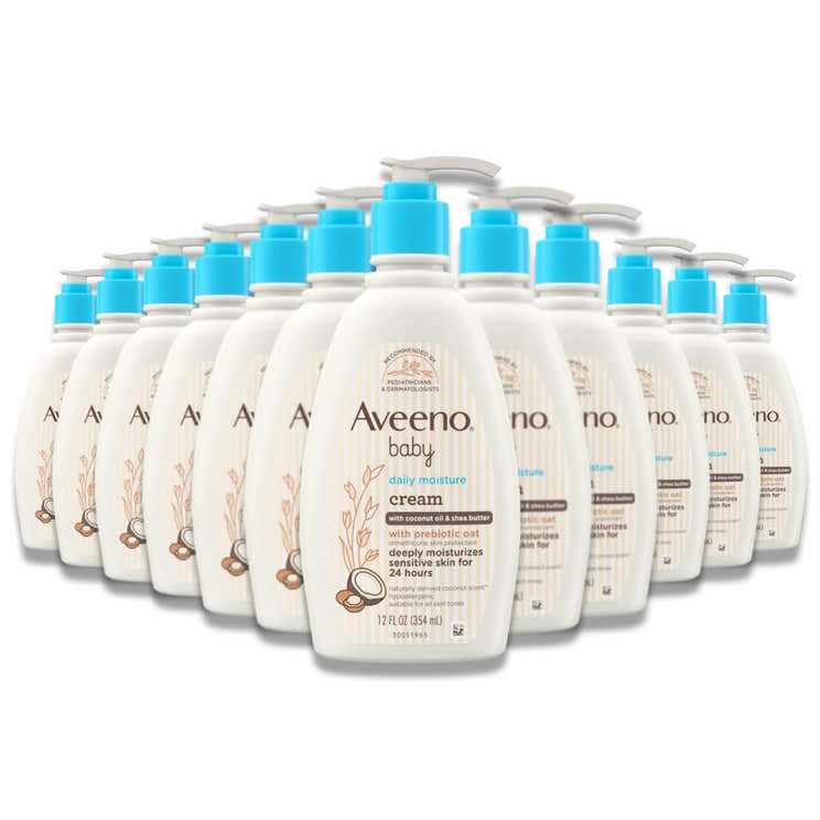 Aveeno - Baby Daily Moisturizing Cream with Prebiotic Oat &amp; Shea Butter, Gentle Coconut Scent - 12 Oz - 12 Pack | Avee...