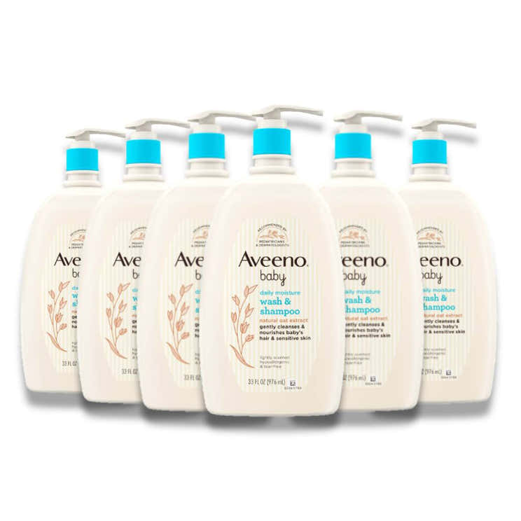 Aveeno - Baby Daily Moisture Wash &amp; Shampoo, Oat Extract 33 oz - 6 Pack - Aveeno Baby Daily Moisture Wash &amp; Shampo...
