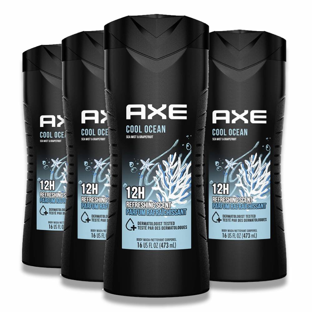 Axe - Cool Ocean Mens Body Wash 12H Refreshing Scent With Essential Oils 16 oz - 4 Pack