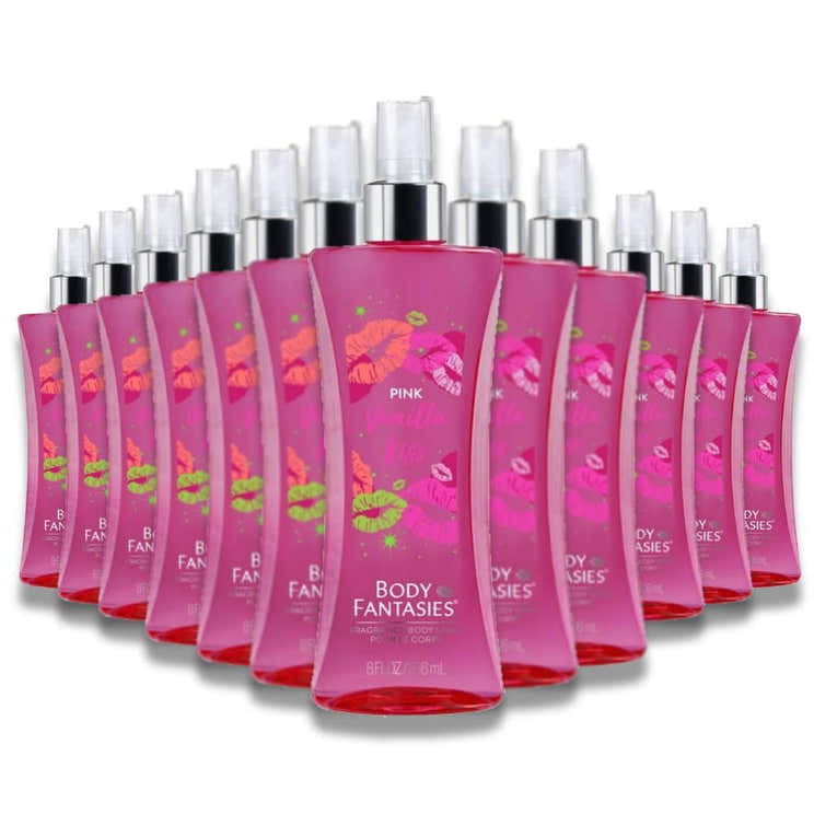 Body Fantasies - Signature Pink Vanilla Kiss Fragrance Body Spray - 236 ml - 12 Pack - Body Fantasies Pink Vanilla Kiss Bo...
