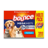 Bounce - Pet Hair and Lint Guard Mega Fabric Softener Dryer Sheets with 3X, Fresh Scent - 180 Ct - 3 Pack