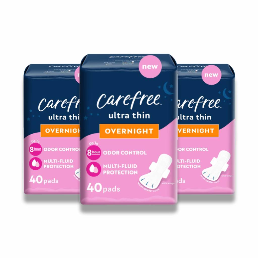 Carefree –Feminine Pads Ultra Thin Overnight Pads with Wings 40 Ct – 3 Pack
