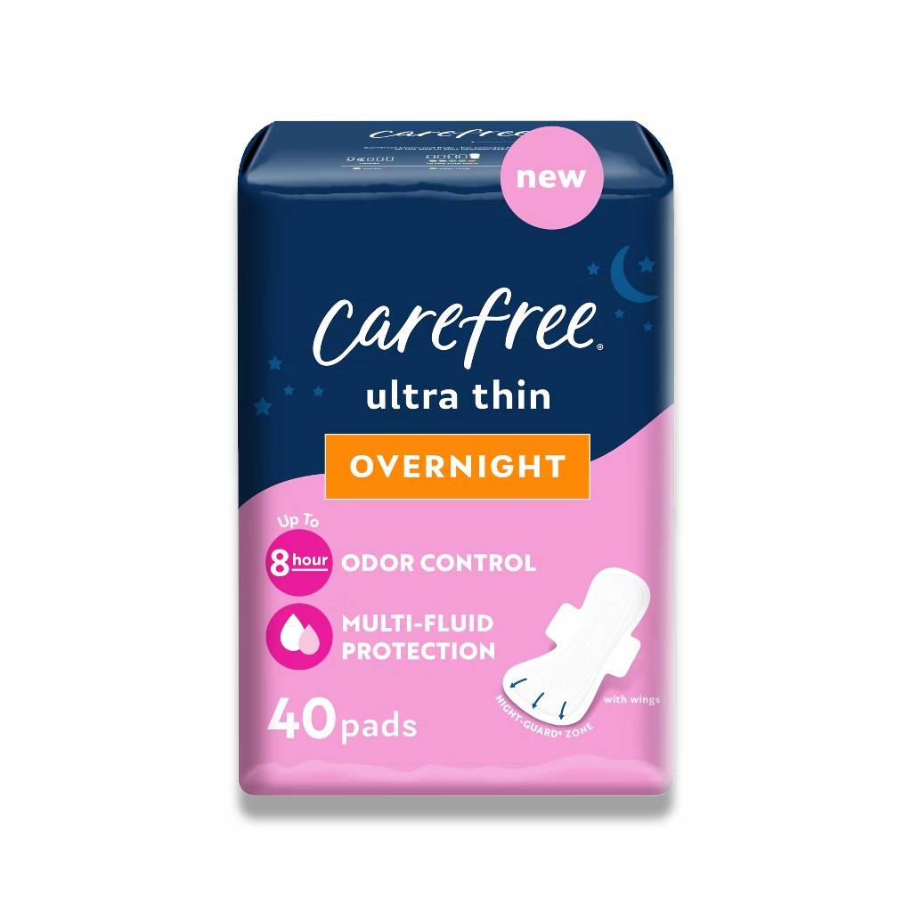 Carefree –Feminine Pads Ultra Thin Overnight Pads with Wings 40 Ct – 3 Pack