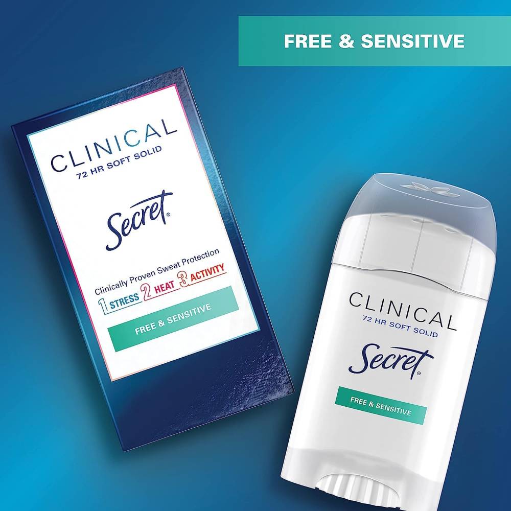Secret - Clinical Strength Soft Solid Antiperspirant & Deodorant, Free & Sensitive  1.6 Oz - 12 Pack