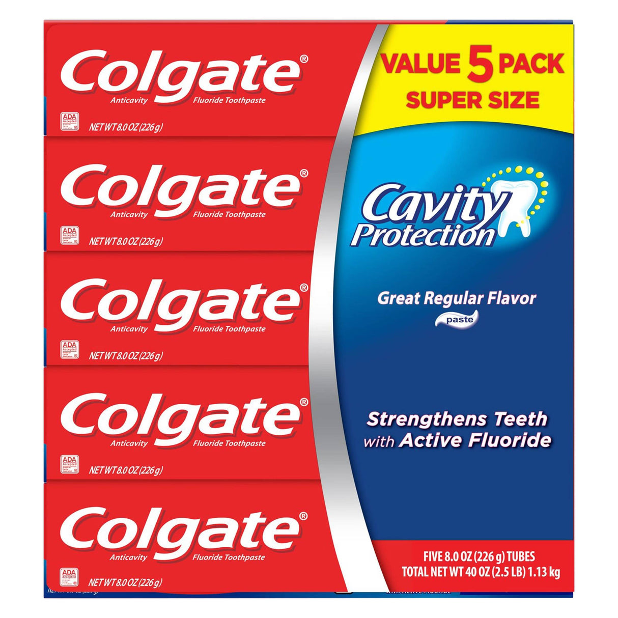 Colgate - Cavity Protection Toothpaste with Fluoride Regular, 5 Value Pack - 40 Oz Each