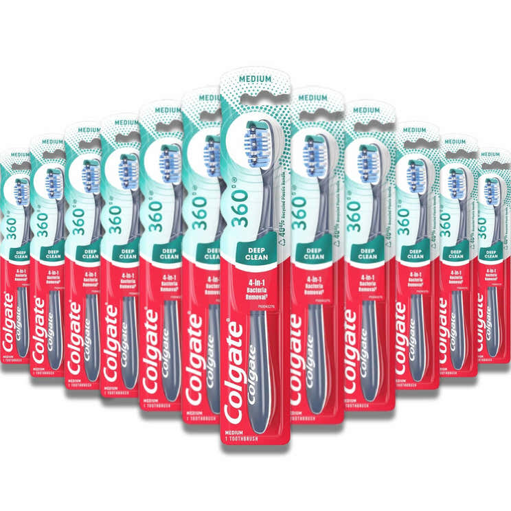 Colgate - 360° Toothbrush with Tongue and Cheek Cleaner, Medium - 72 Pack | Colgate - Pre Order