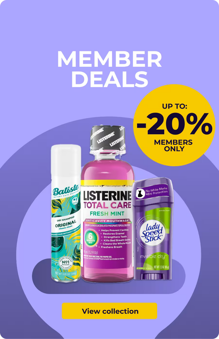 Members-only deals banner offering up to 20% off selected products.