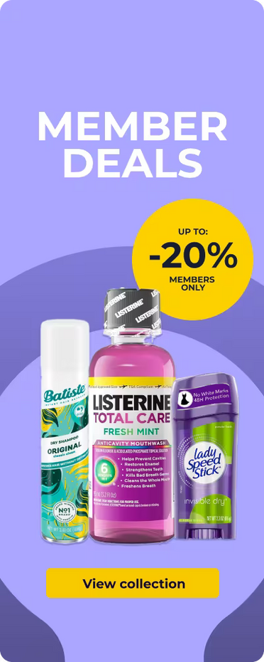 Members-only deals banner offering up to 20% off selected products.