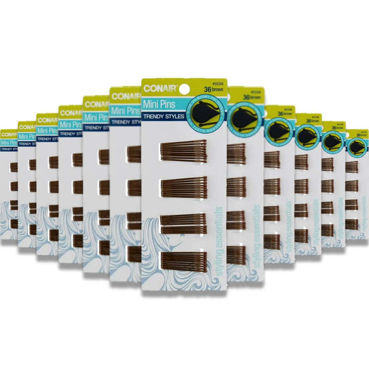 Conair -  Styling Essentials Pins, Brown, Mini - 36 Ct - 24 Pack | Conair - Pre Order