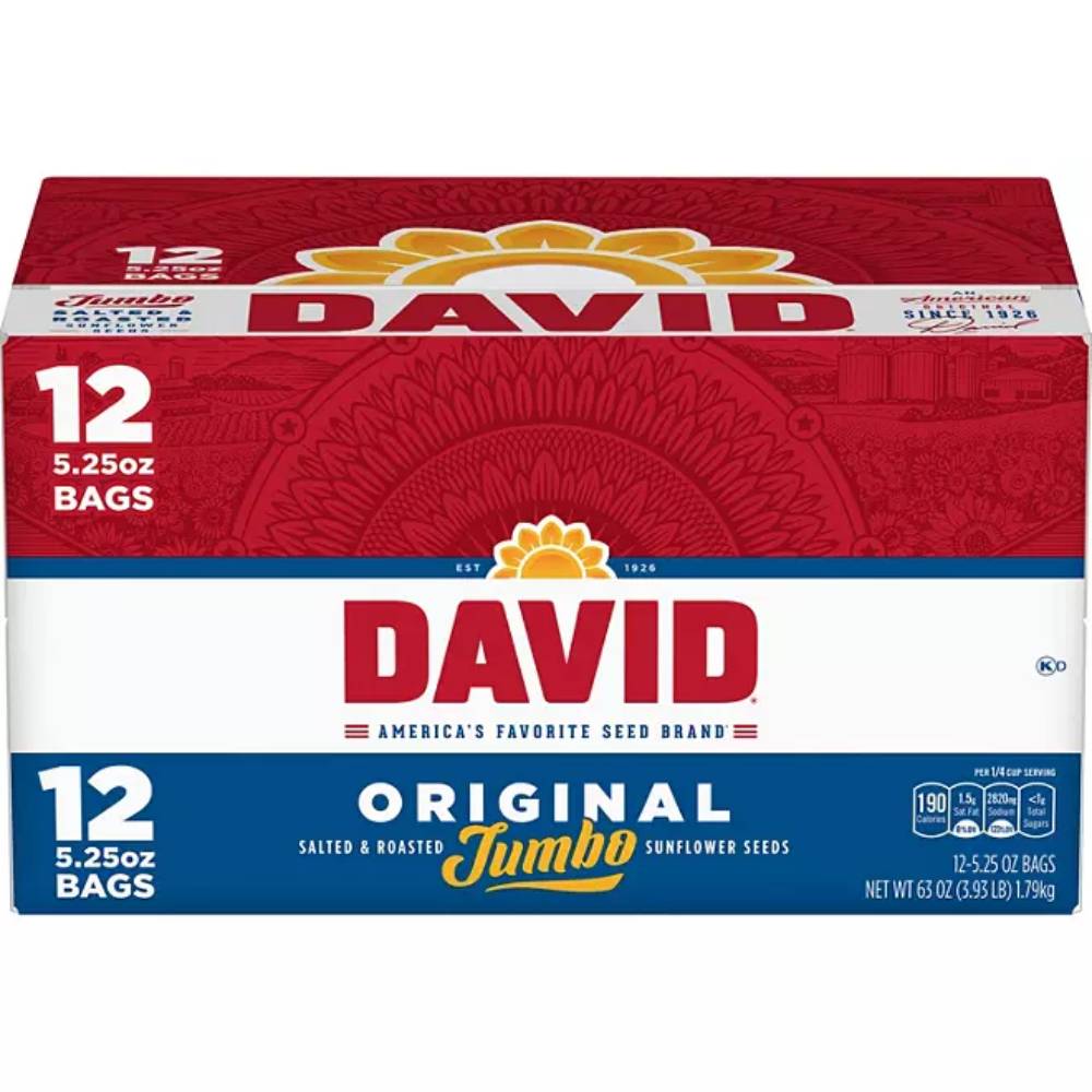 David - Jumbo Sunflower Seeds - 5.25 Oz - 12 Pack