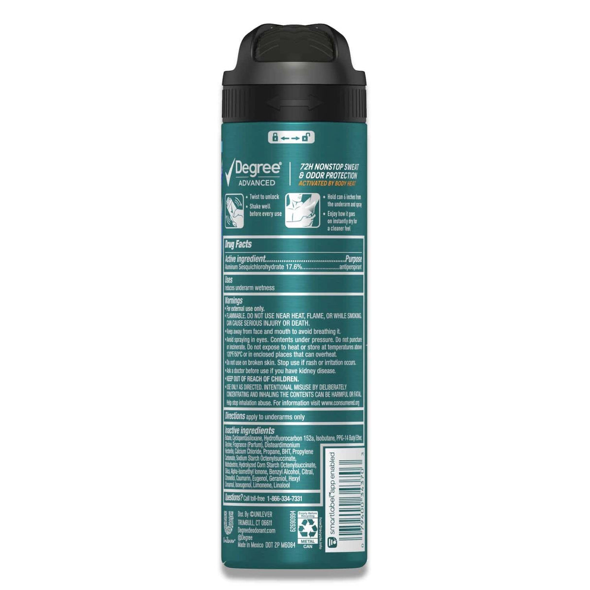 Degree Men Cool Rush MotionSense 72h Antiperspirant Deodorant Dry Spray, 3.8 Oz - 12 Pack