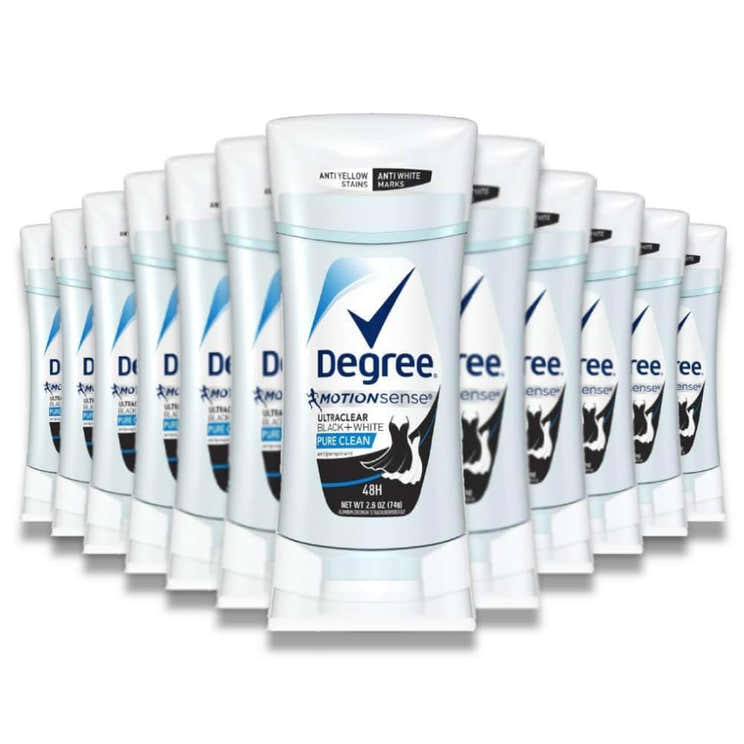 Degree -UltraClear Antiperspirant Deodorant Black+White Pure Clean Stick 2.6 oz - 12 Pack - Degree UltraClear Antiperspira...
