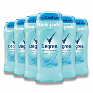 Degree - Women Anti-Perspirant Deodorant, Shower Clean, Solid - 2.6 Oz - 6 Pack (Twin Pack)