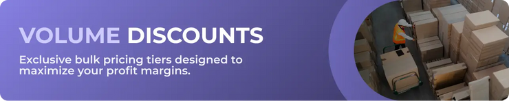 Volume discounts. Exclusive bulk pricing tiers designed to maximize your profit marings. Click to go to category