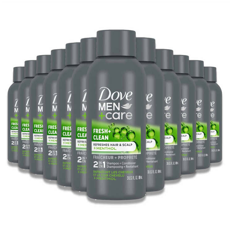 Dove Men Care - Fresh and Clean 2-in-1 Shampoo + Conditioner - 3 Oz - 12 Pack - Travel Size - | Dove - Pre Order