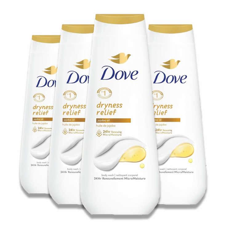 Dove - Body Wash Dryness Relief, Gentle Skin Cleanser, Jojoba Oil - 20 Oz - 4 Pack | Dove - Pre Order