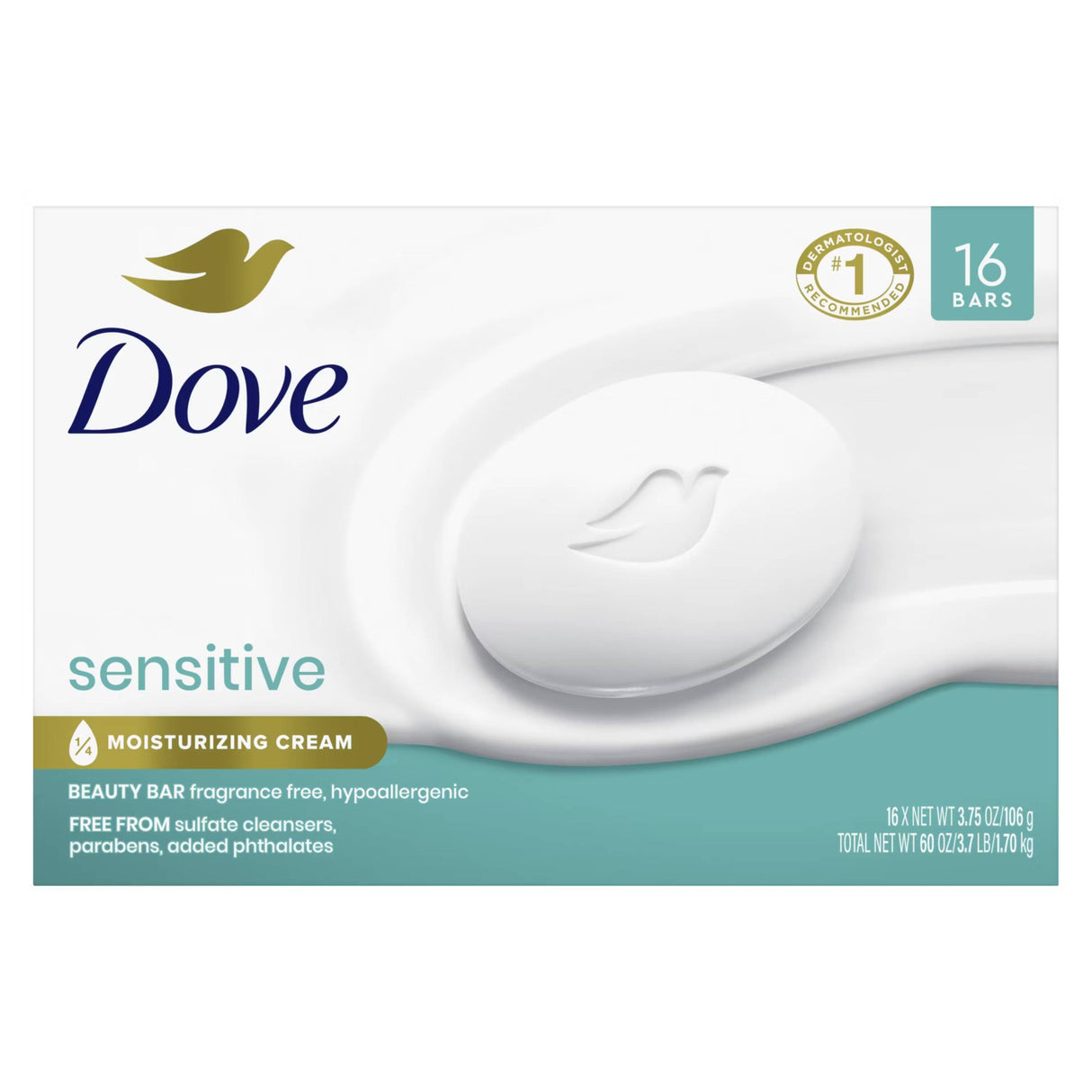Dove  - Beauty Bar Sensitive Skin, 3.75 Oz - 16 Ct Each