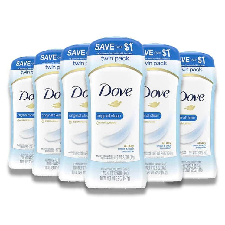 Dove - Invisible Solid Antiperspirant Deodorant Stick, Original Clean, Twin Pack - 2.6 Oz - 6 Pack -  Dove Invisible Solid...