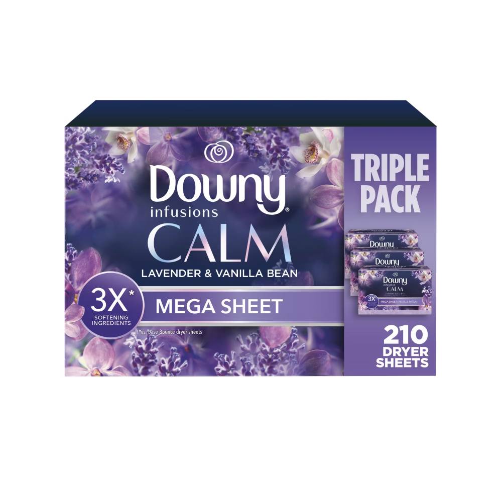 Downy - Infusions Calm Mega Dryer Sheets & Laundry Fabric Softener, Lavender and Vanilla Bean - 210 Count -