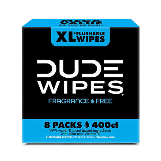 Dude Wipes, Extra Large, Fragance Free Flushable Wipes - 8 Packs, 50 Ct Each (6668054462620)