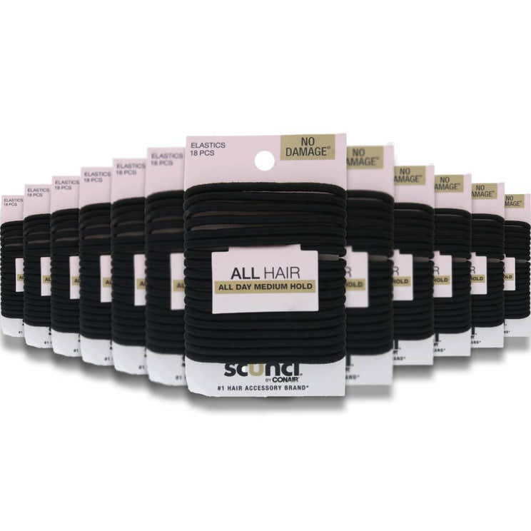 Scunci - Comfortable All Day Medium Hold, Black, 18 Ct - 48 Pack | Scunci - Wholesale