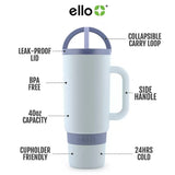 Ello - Port Stainless Steel Tumbler with Handle, Light Wash and Orange - 40 Oz - 2 Pack