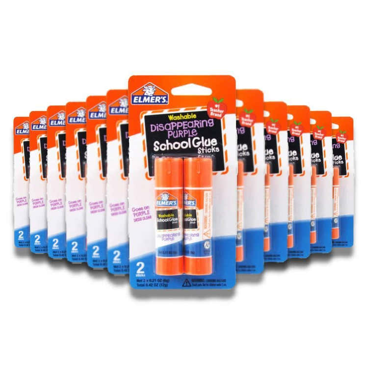 Elmer's - Washable Liquid School Glue White Disappearing Purple Stick - Twin Pack - 48 Pack - Elmer's Washable Sch...