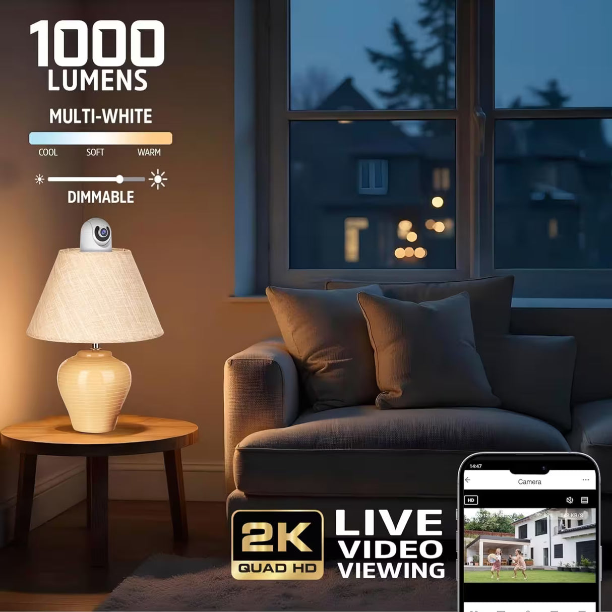 Energizer Smart 5GHz Wi-Fi Pan/Tilt Security Light Bulb Camera, 1000 Lumens – 1 Unit