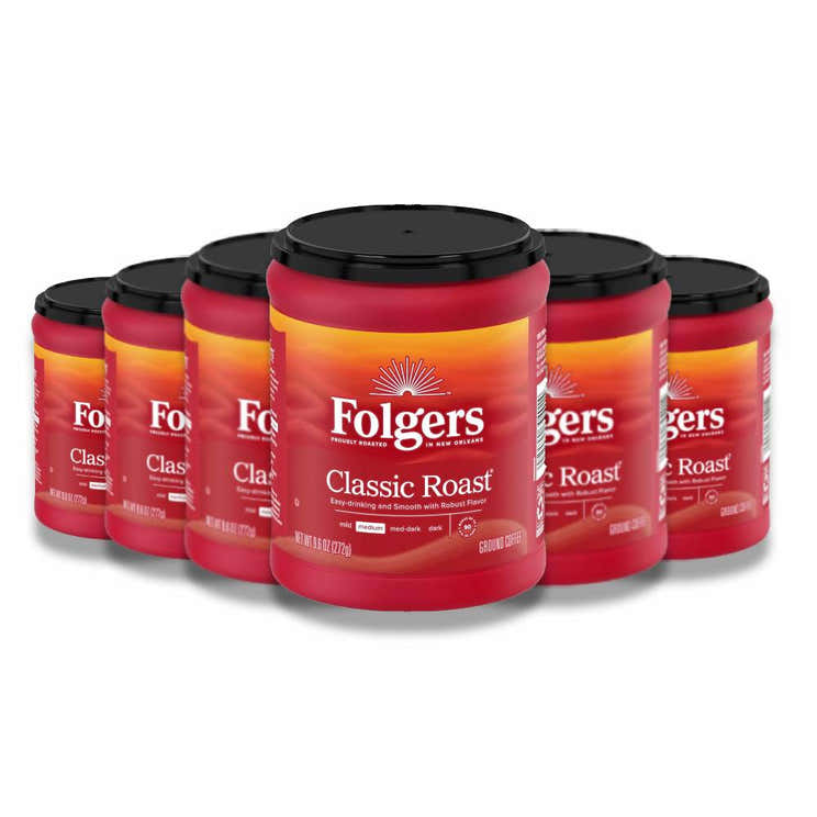 Folgers - Classic Medium Roast Ground Coffee - 9.6oz - 6 Pack | Folgers - Pre Order