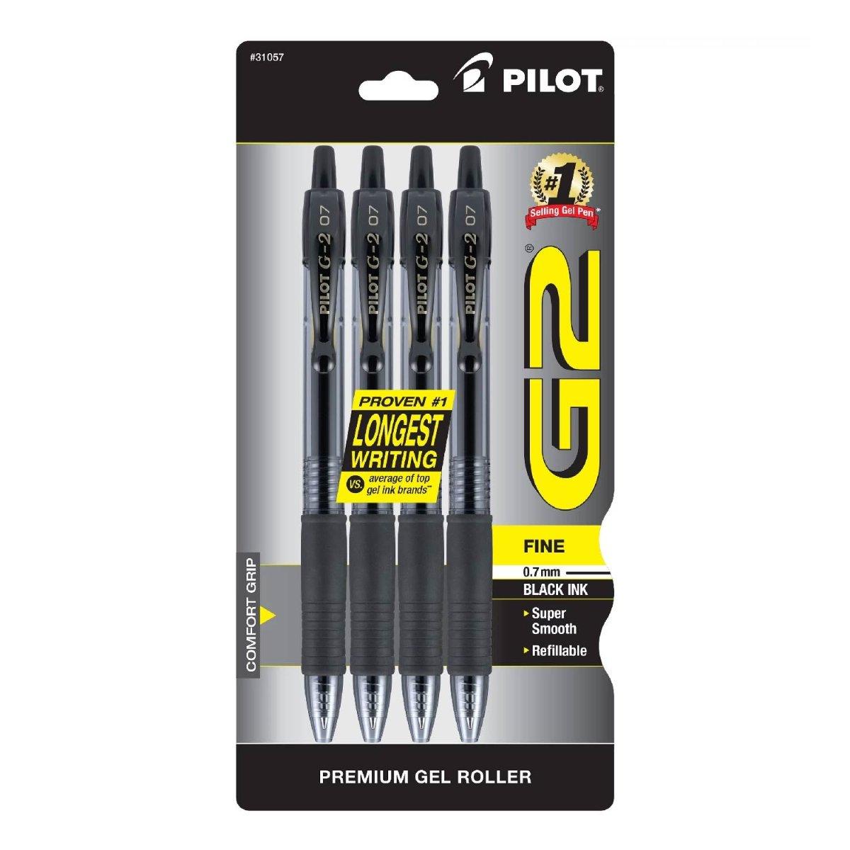 Pilot G2 Premium Retractable Gel Ink Rolling Ball Pen Fine Point Black 4 ea - 48 Pack