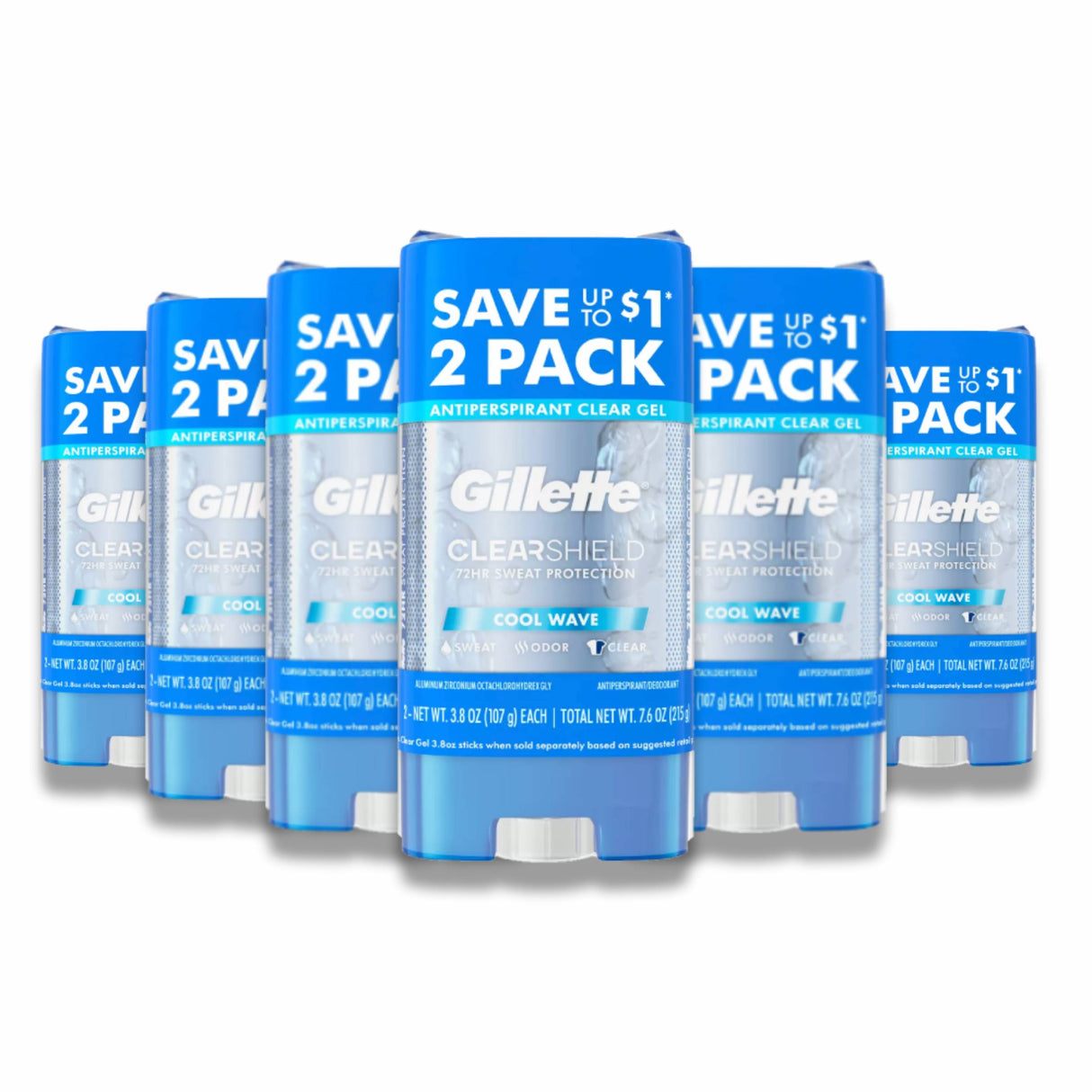 Gillette - Cool Wave Clear Gel Antiperspirant & Deodorant - 3.8 Oz - 6 Pack