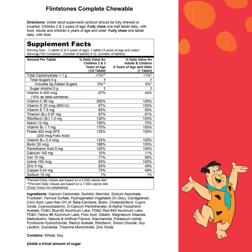 Flintstones - Complete Chewable Kids Vitamins ages 2+ - 90 Count - 24 Pack