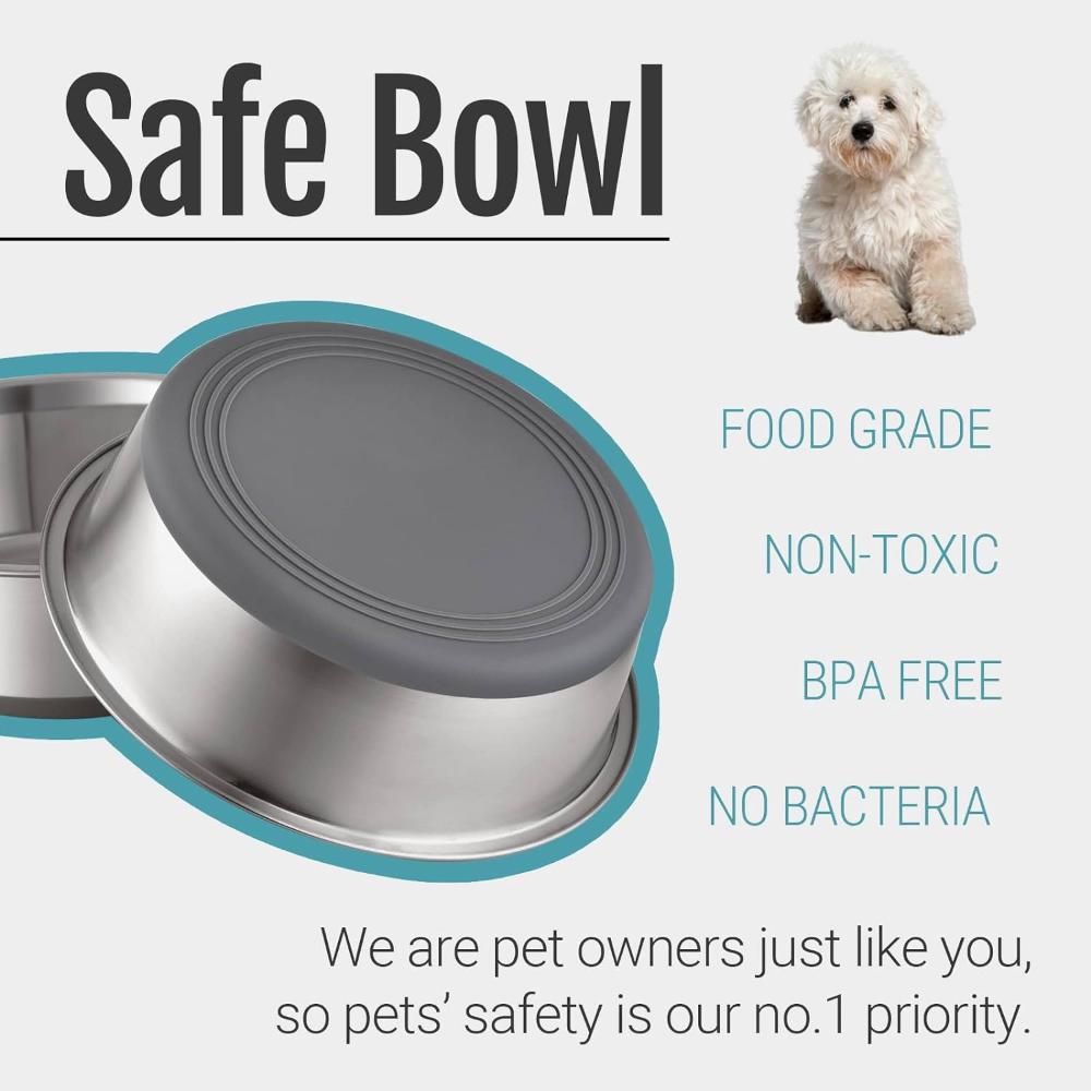 PEGGY11 - Stainless Steel Dog Bowls, Nonslip Rubber Bottom, Easy to Clean - 2 Pack - Each Holds 3.8 US Cup