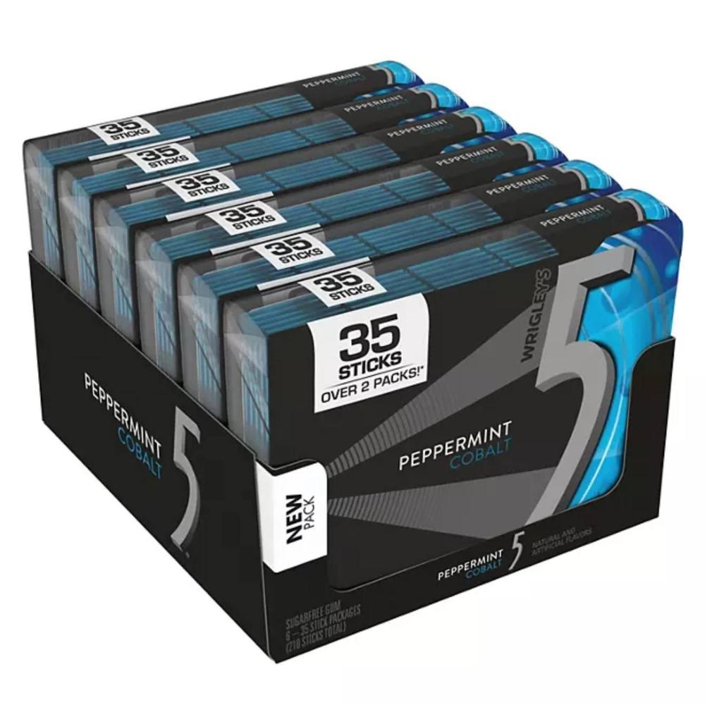 Wrigley's 5 Gum - Peppermint Cobalt Flavor, 35 Pieces per Pack, 6 Pack Bulk Set