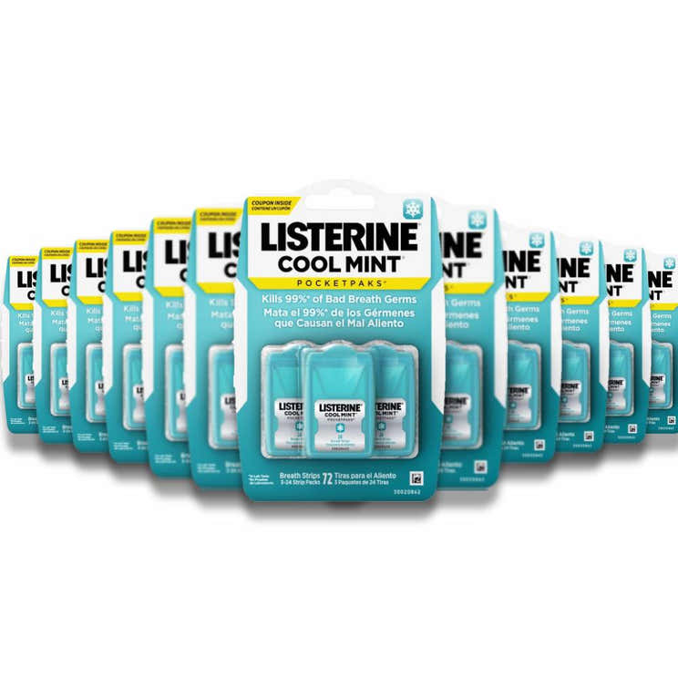 Listerine - Cool Mint PocketPaks Portable Fresh Breath Strips, 3 Pack, Cool Mint - 24 Strips - 36 Pack | Listerine - Pre O...
