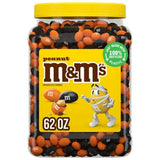 Jar of M&M's Peanut candies with a yellow label and character on a white background
