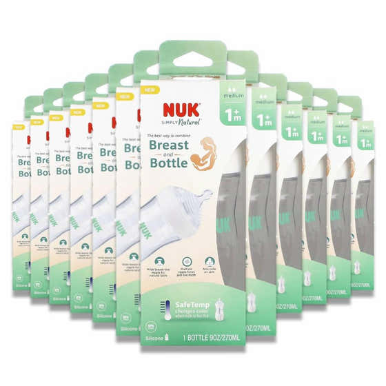 NUK - Simply Natural, Breast and Bottle with Safe Temp, 1+ Months, Medium Flow - 9 Oz - 12 Pack | NUK - Member Deals