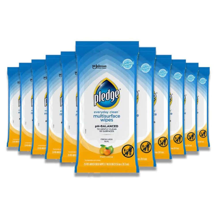 Pledge - Multi-Surface Furniture Polish Wipes, Cleans and Protects, Fresh Citrus - 25 Ct - 12 Pack | Pledge - Pre Order