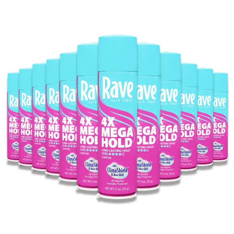 Rave - 4X Mega Humidity Resistant Aerosol Hair Spray - 11 Oz - 12 Pack | Rave - Pre Order