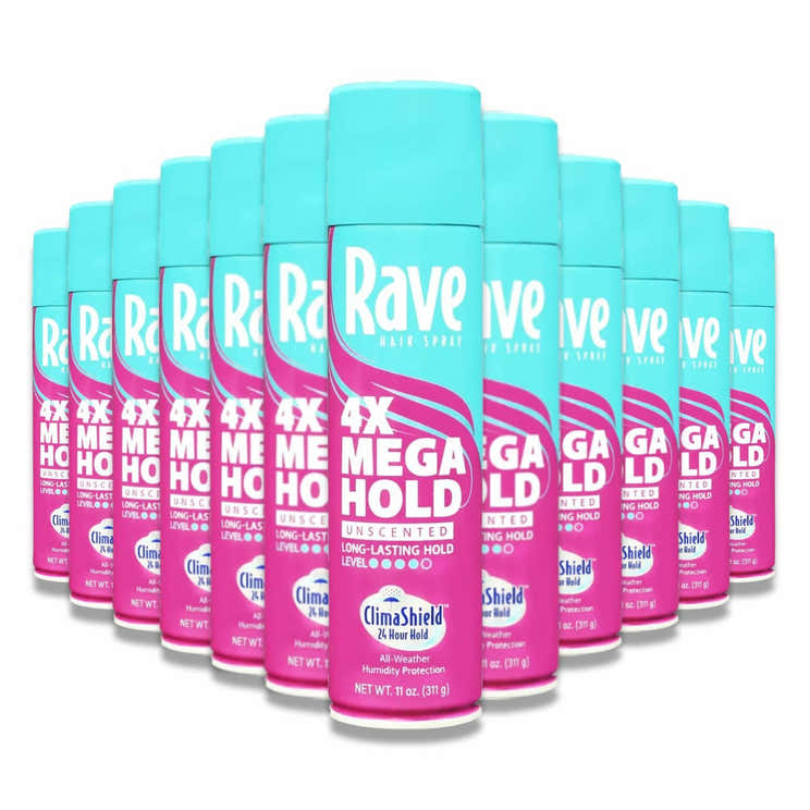 Rave - 4X Mega Unscented Hair Spray - 11 Oz - 12 Pack | Rave - Pre Order
