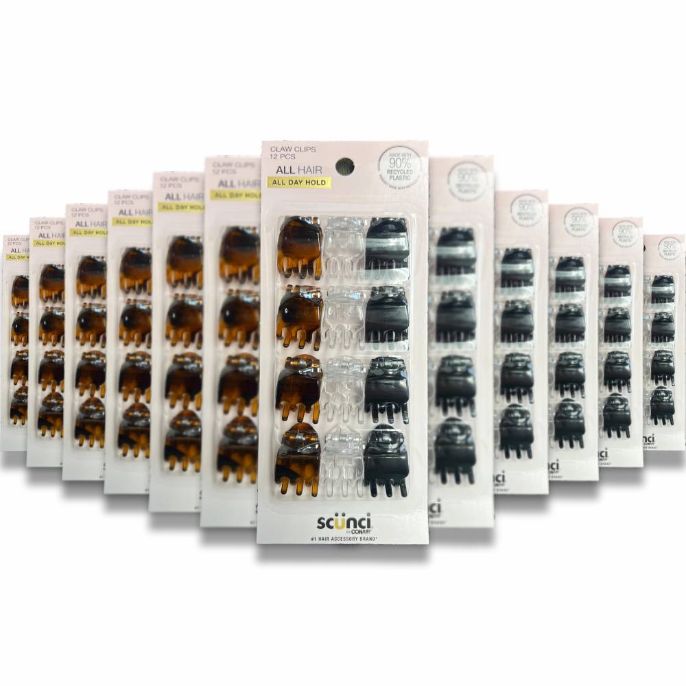 Scunci - Mini Hair Jaw Clips, Assorted Colors, 12 Ct - 48 Pack