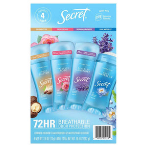 Secret Fresh Invisible Solid Antiperspirant Deodorant, Variety Pack - 2.6 Oz - 4 Pack