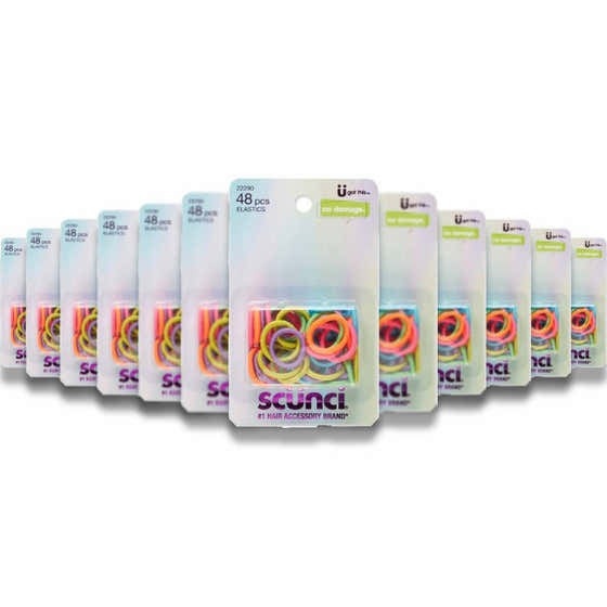 Scunci - With Love No Damage Elastic Hair Bands 2mm, Assorted - 48 Pack | Scunci - Hair Care Wholesale