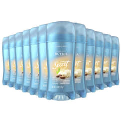 Multiple bottles of Secret deodorant with a focus on the product packaging.