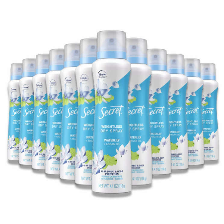Secret - Dry Spray Antiperspirant Deodorant, Waterlily and Argan Oil - 4.1 Oz - 12 Pack | Secret - Pre Order