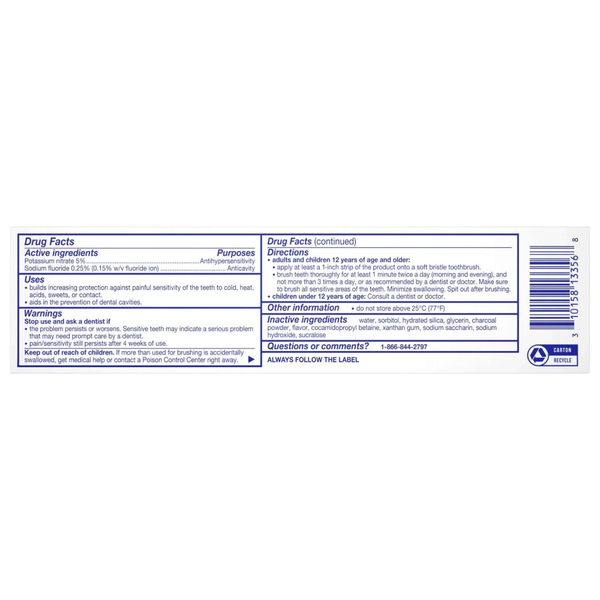 Sensodyne Natural White Toothpaste - Coconut Charcoal - 4 oz - 12 Pack Contarmarket