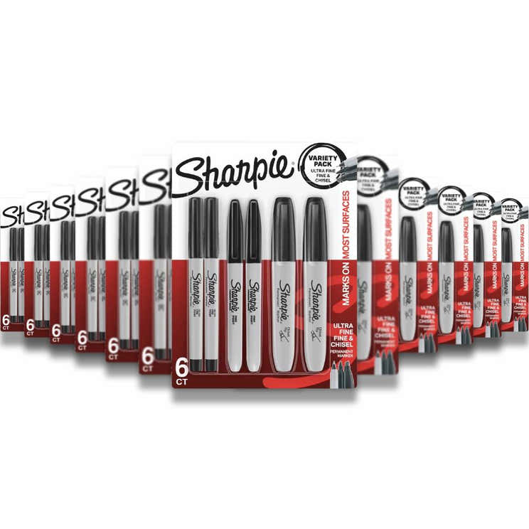 Sharpie - Permanent Markers Ultra Fine/Fine/Chisel Tip Black - 6 Count - 24 Pack | Sharpie - Pre Order